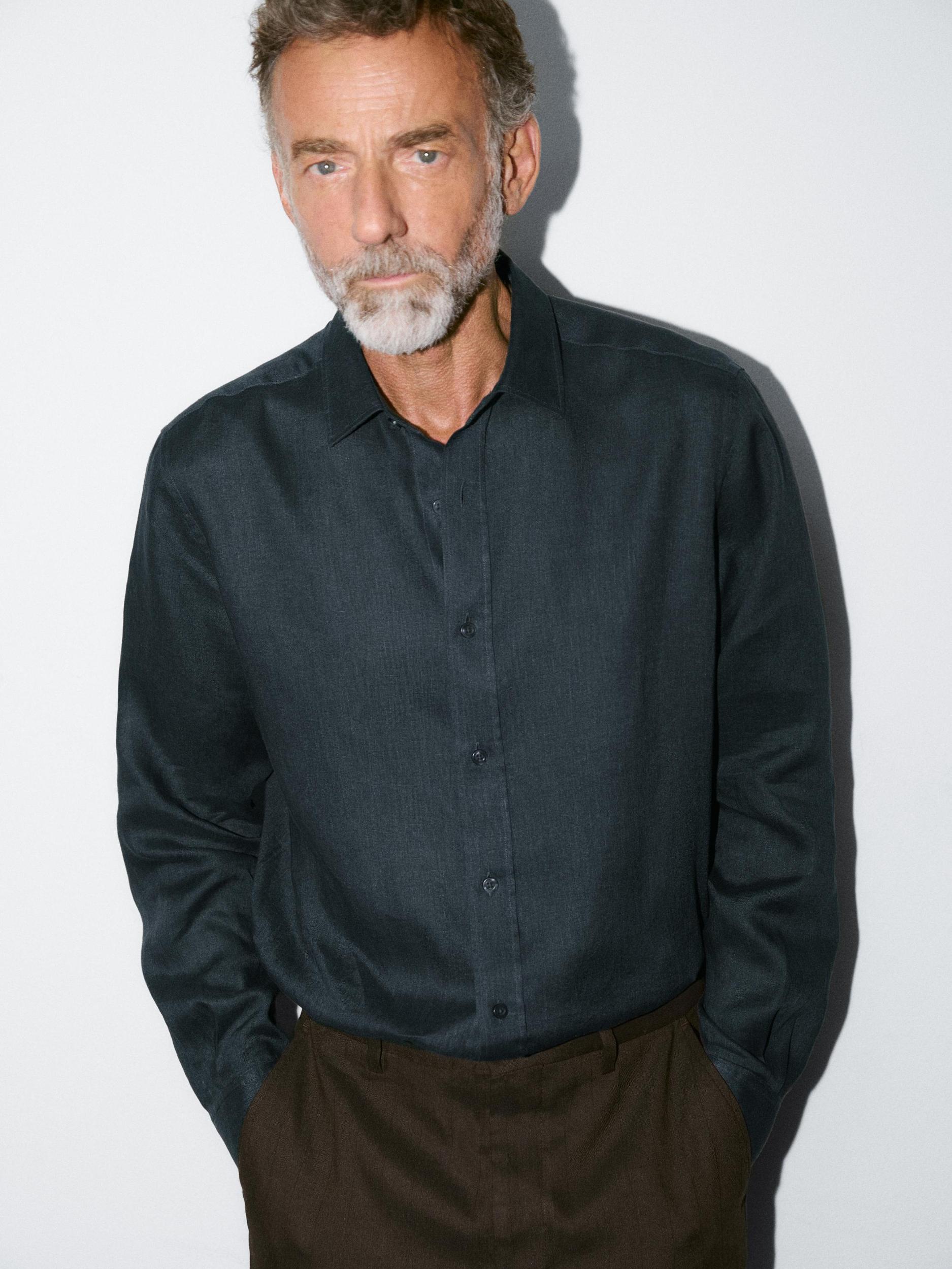 100% linen slim fit shirt Product Image