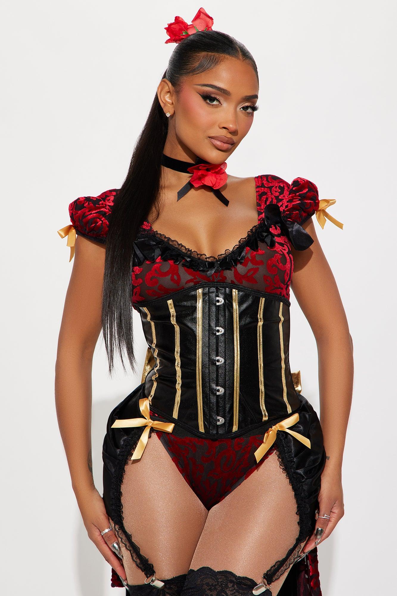 Sultry Saloon Vixen 3 Piece Costume Set - Red/combo Product Image