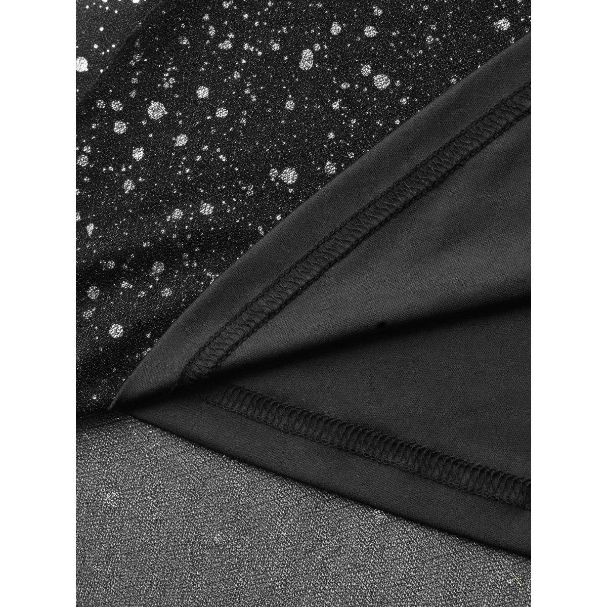 Plus Size V Neck Glitter Patchwork Tank Dress Black Women Cocktail Texture Party Curvy Bloomchic 26/4X Product Image