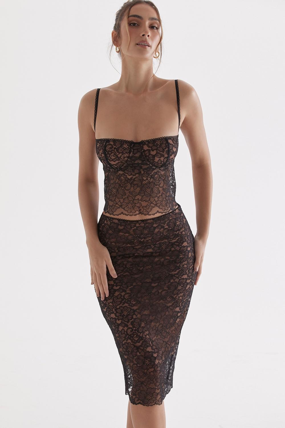 Yolanda  black lace midi skirt Product Image