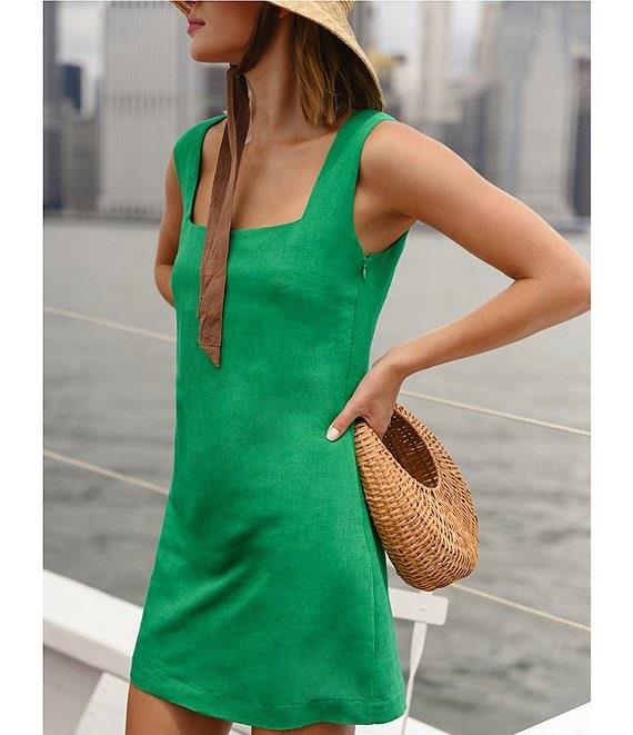 French Connection Birdie Linen Square Neck Sleeveless Mini Dress Product Image
