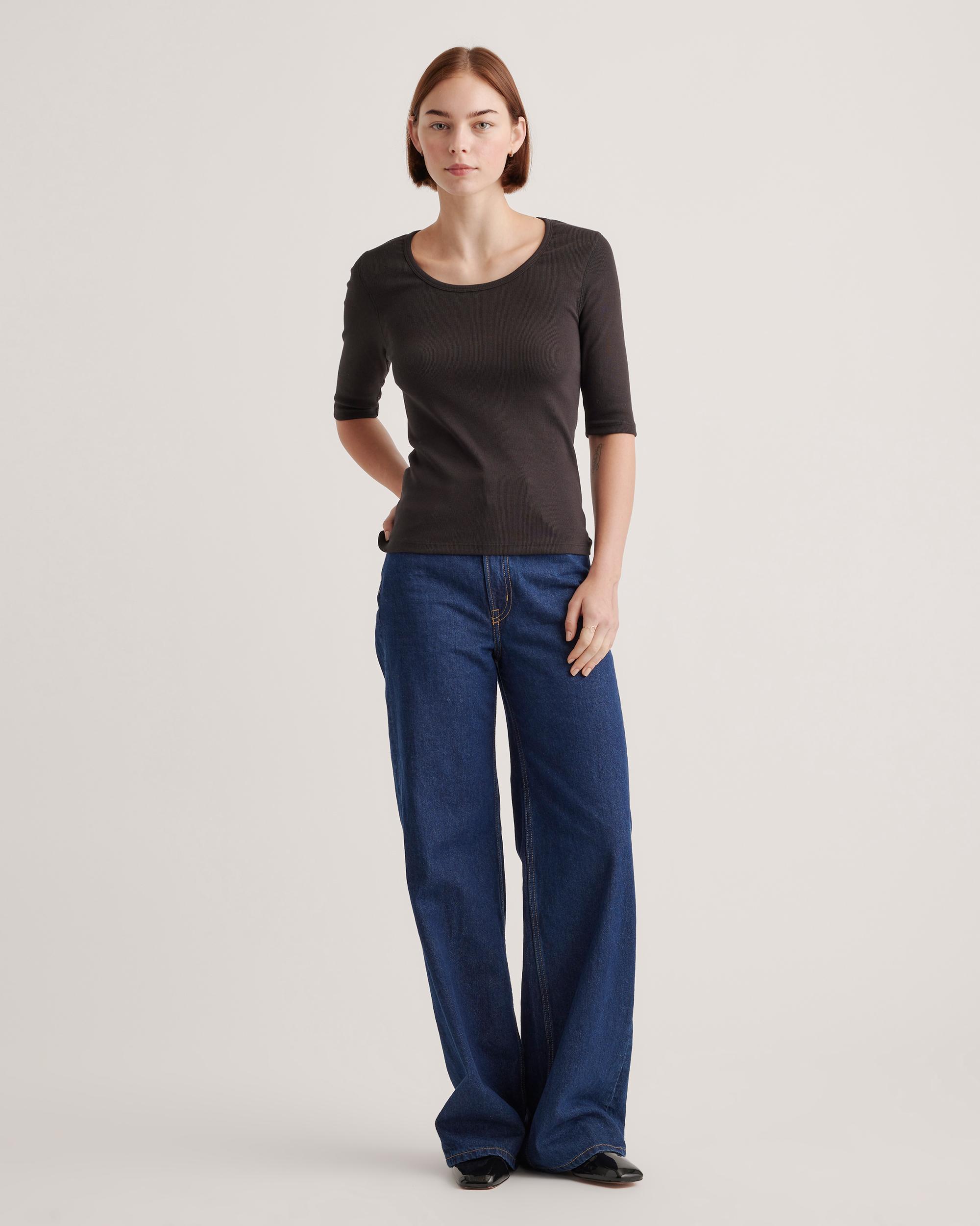 Quince | Women's Micro-Rib Elbow Sleeve T-Shirt Organic Cotton Product Image