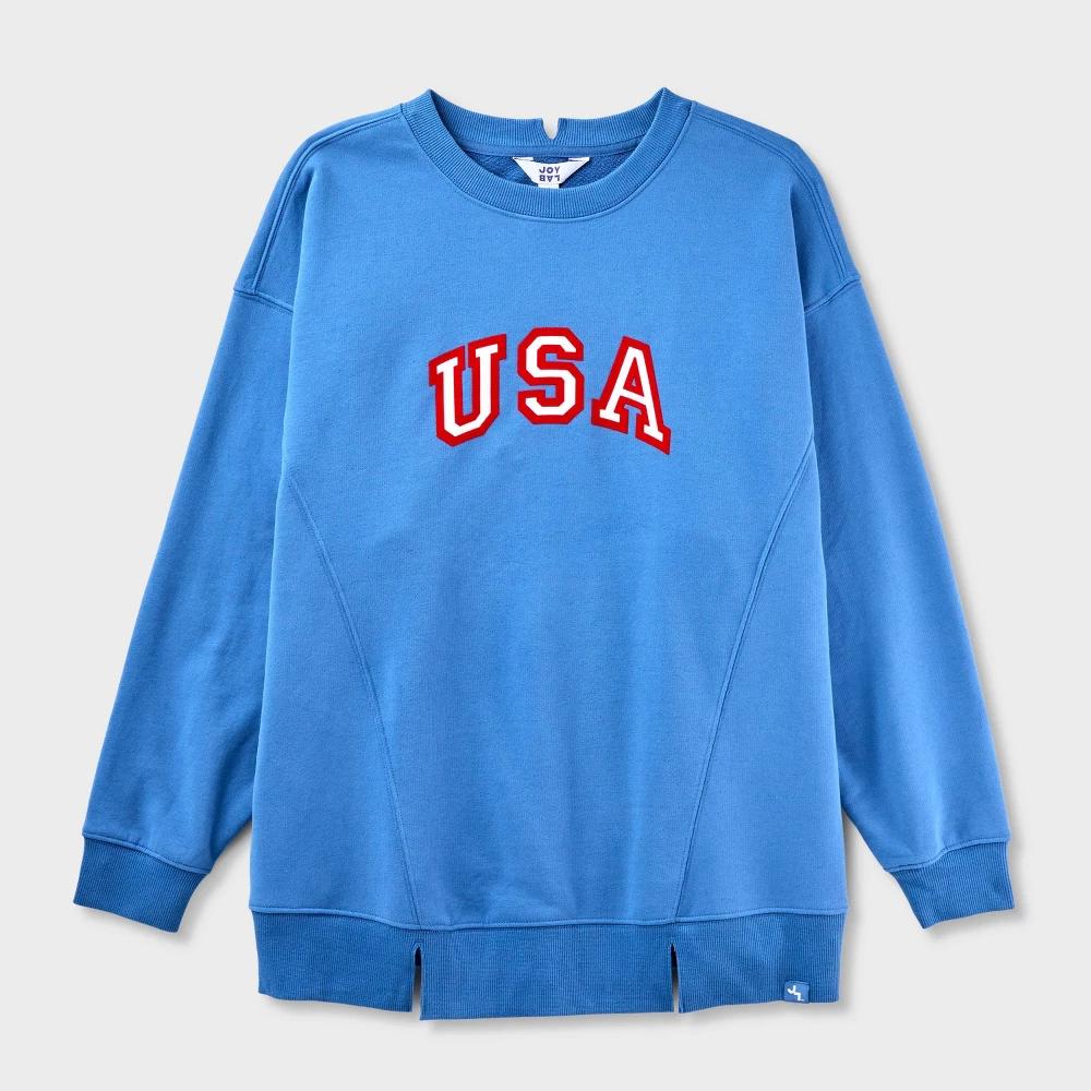 Women's 4th of July Graphic French Terry Oversized Crewneck Sweatshirt - JoyLab™ Dark Blue XL Product Image
