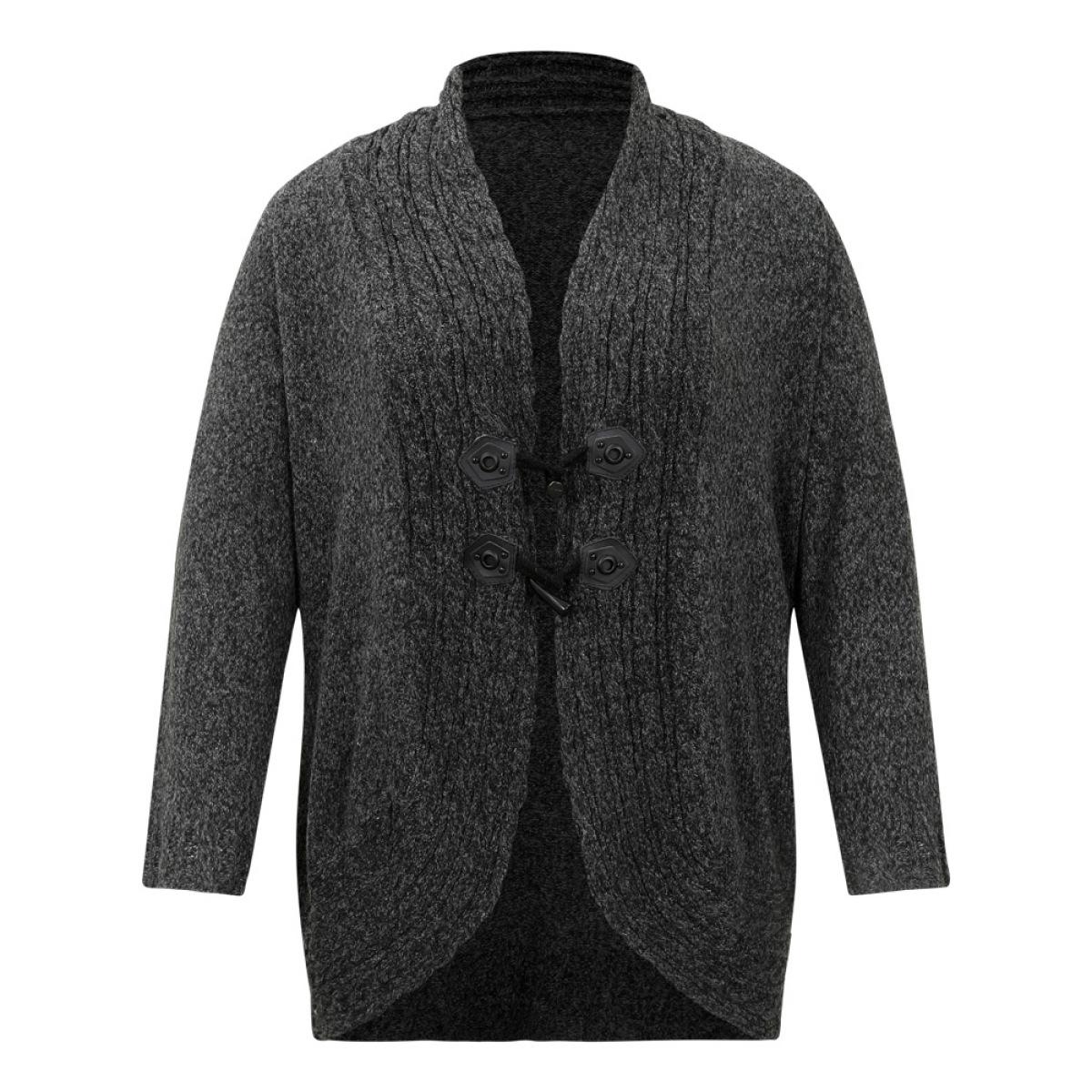 Plus Size Textured Curved Hem Duffle Button Cardigan DimGray Women Casual Loose Long Sleeve Dailywear Cardigans BloomChic 26/4X Product Image