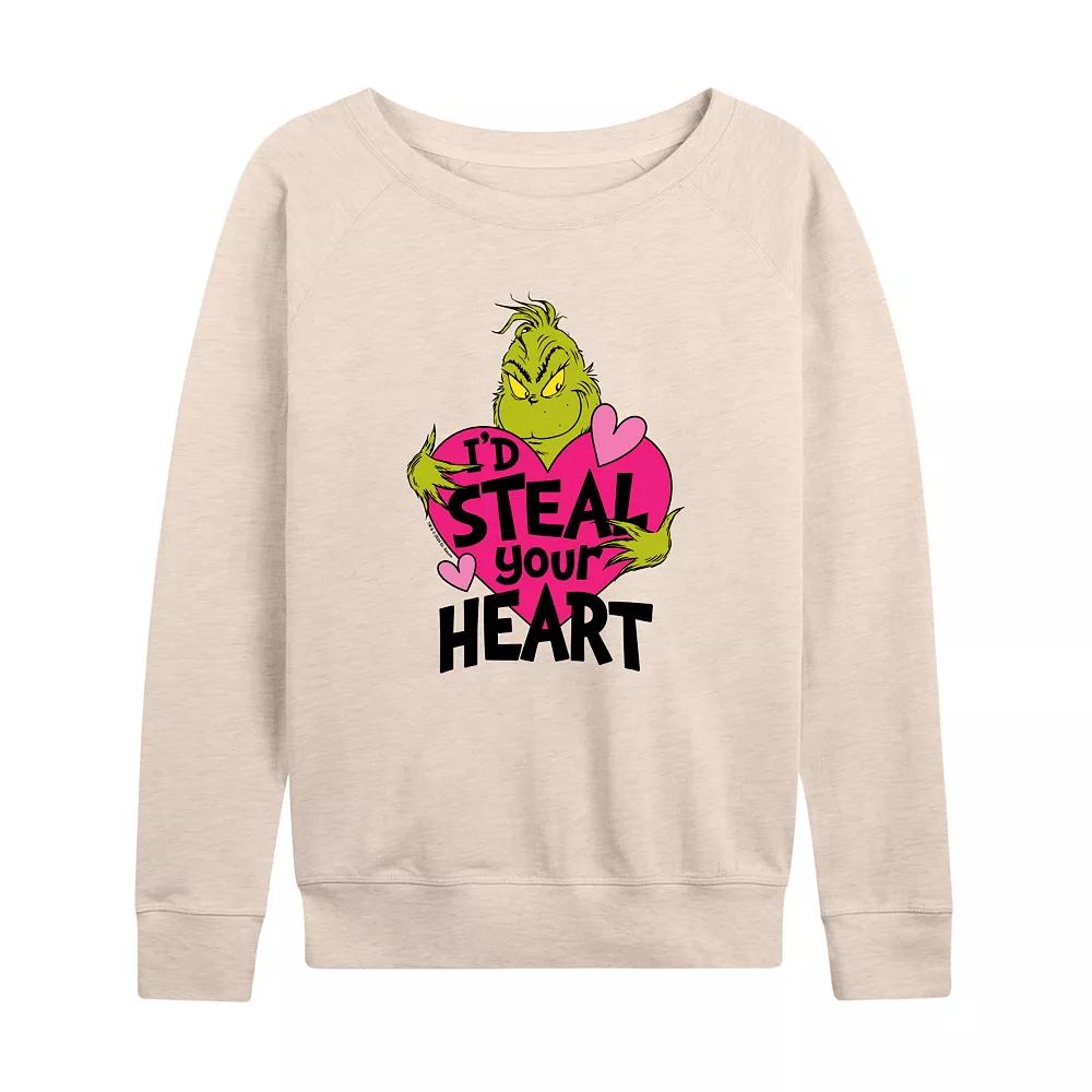 Women's Dr. Seuss Grinch I'd Steal Your Heart French Terry Long Sleeve Tee,  Product Image