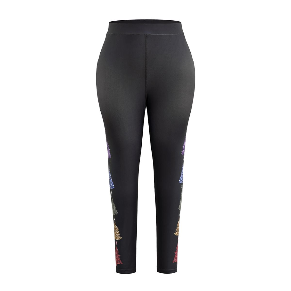 Plus Size Christmas Trees High Rise Skinny Leggings Women Black Glamour High stretch Skinny High Rise Party Leggings BloomChic 12/L Product Image