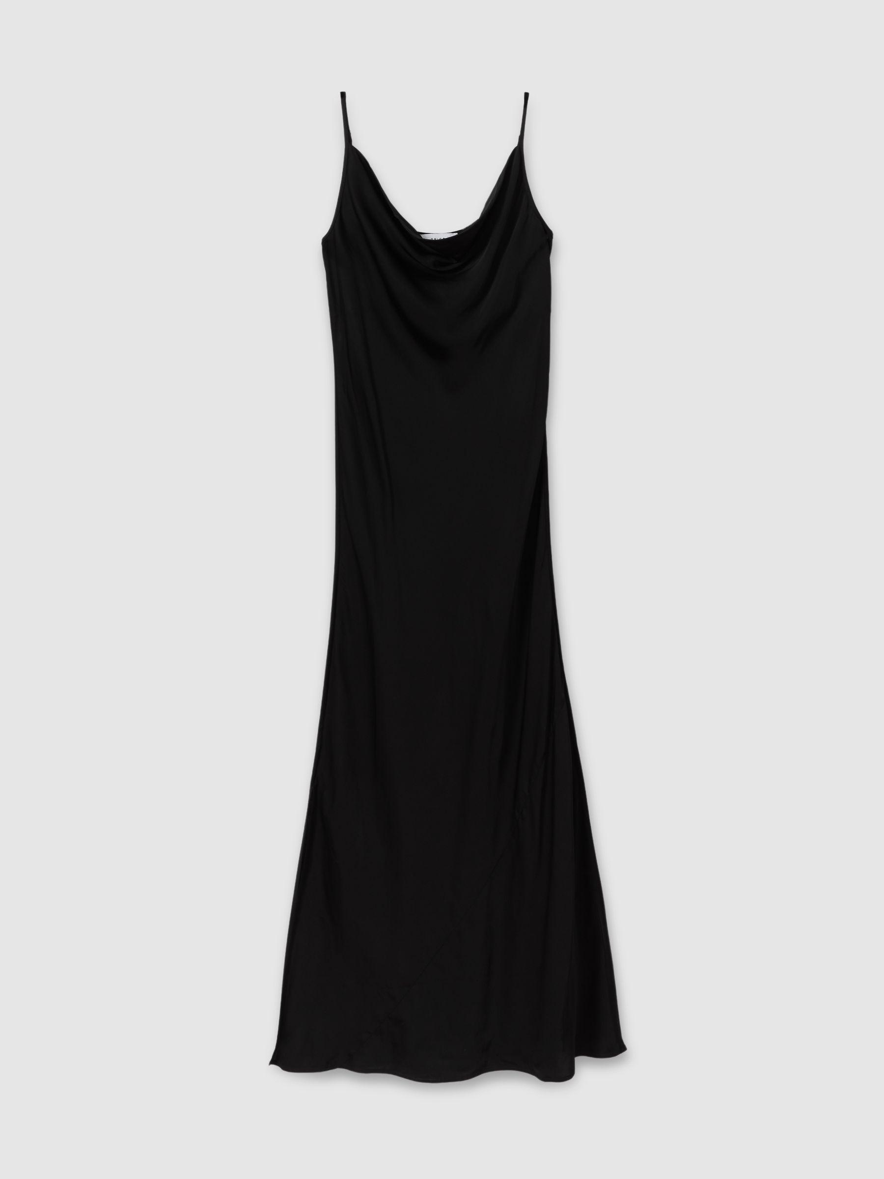 Satin Cowl Neck Midi Dress in Black Product Image