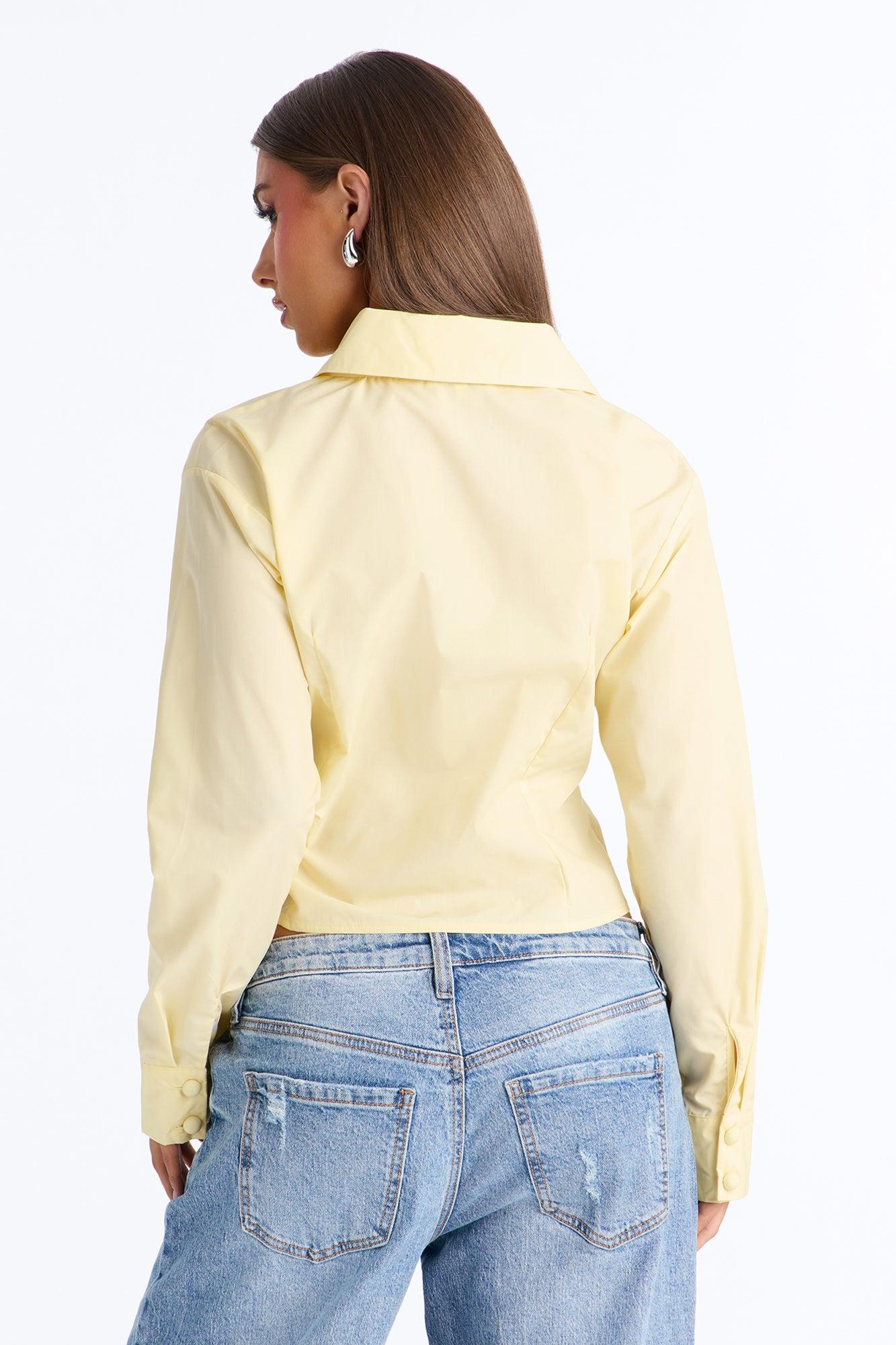 Late For Work Asymmetrical Poplin Shirt - Butter Yellow Female Product Image