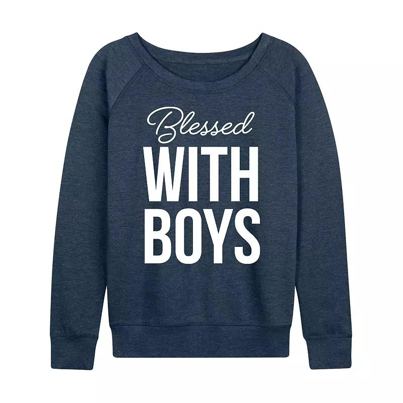 Womens Blessed With Boys French Terry Long Sleeve Tee, Girls Grey Juniper Product Image