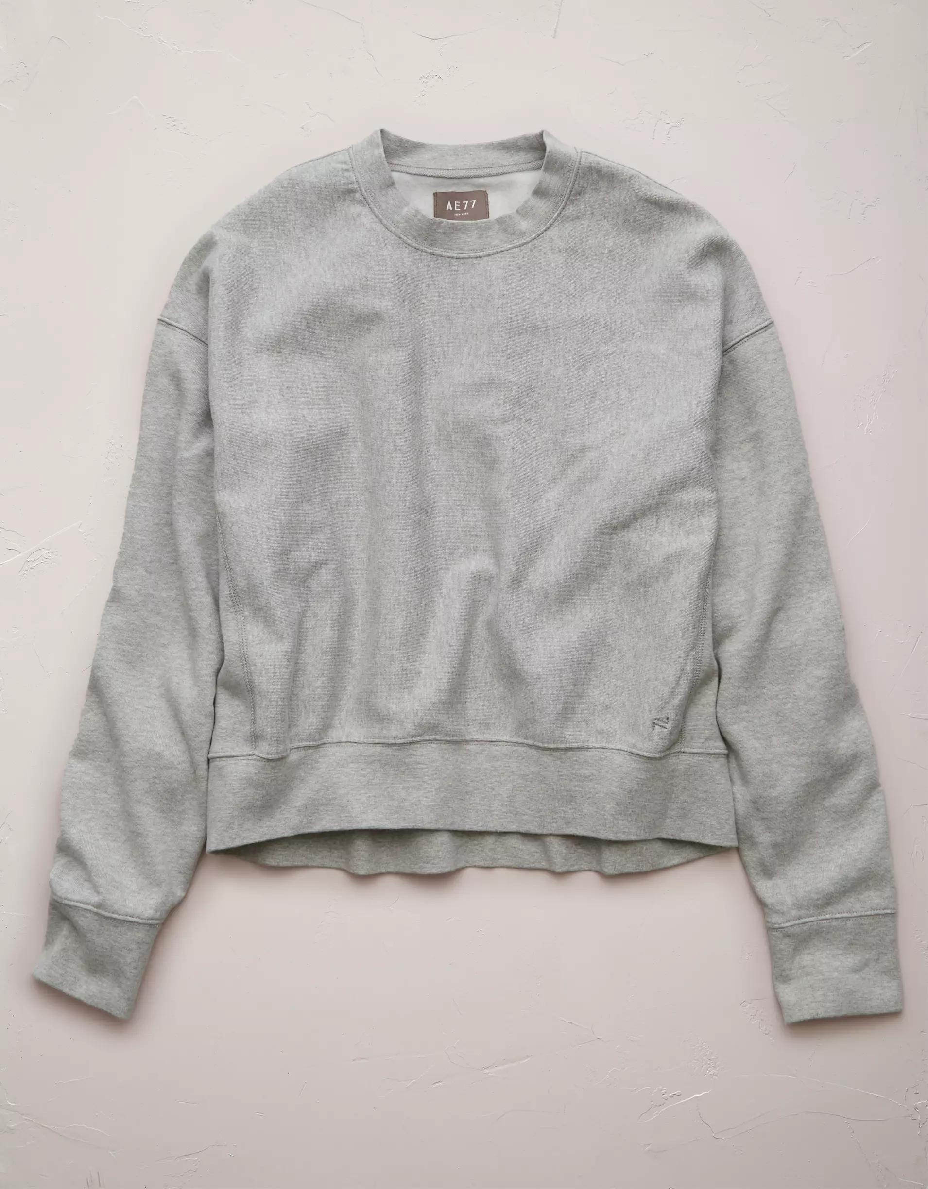 AE77 Premium Fleece Cropped Crew Neck Sweatshirt Product Image
