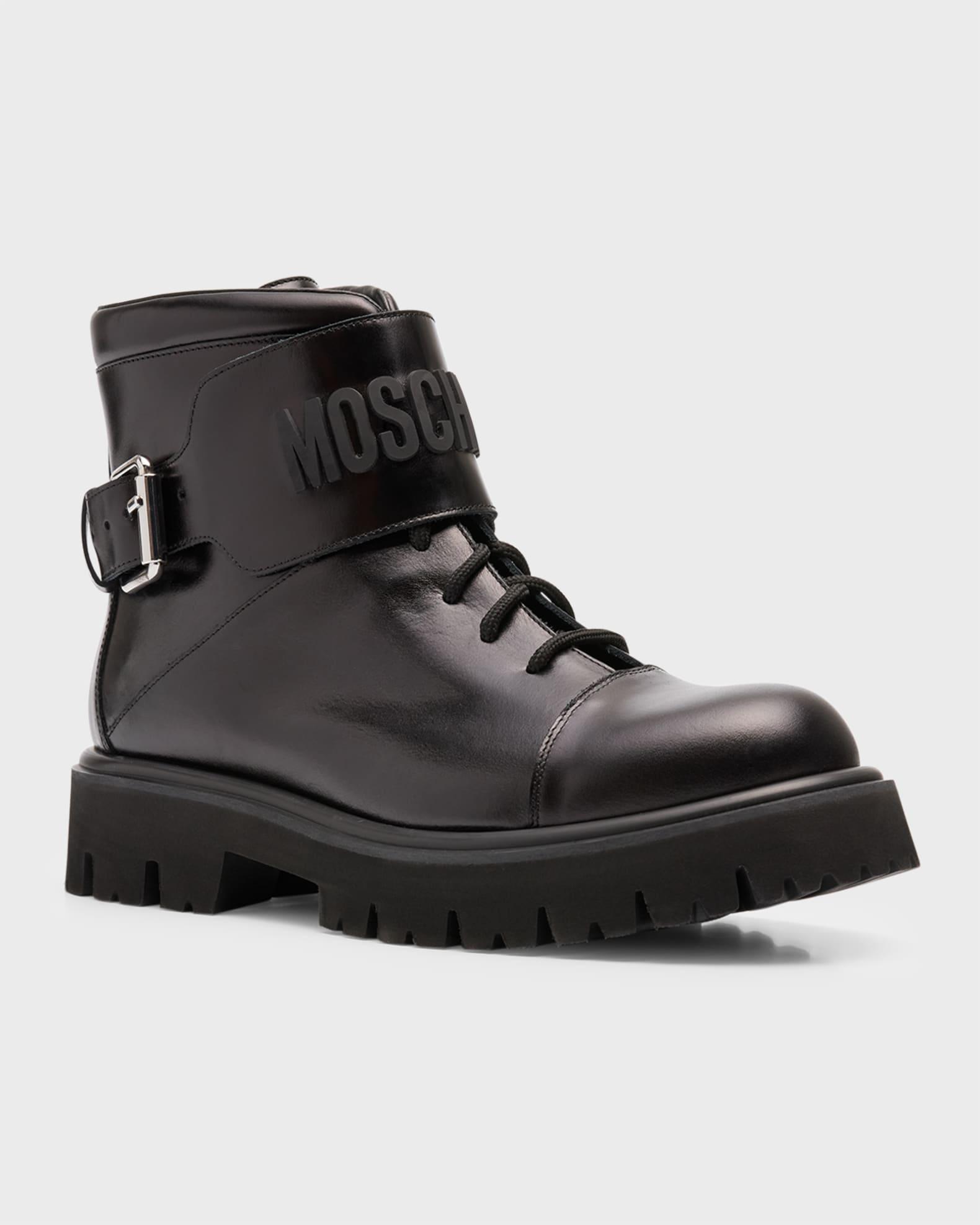 Men's Leather Logo Combat Boots Product Image