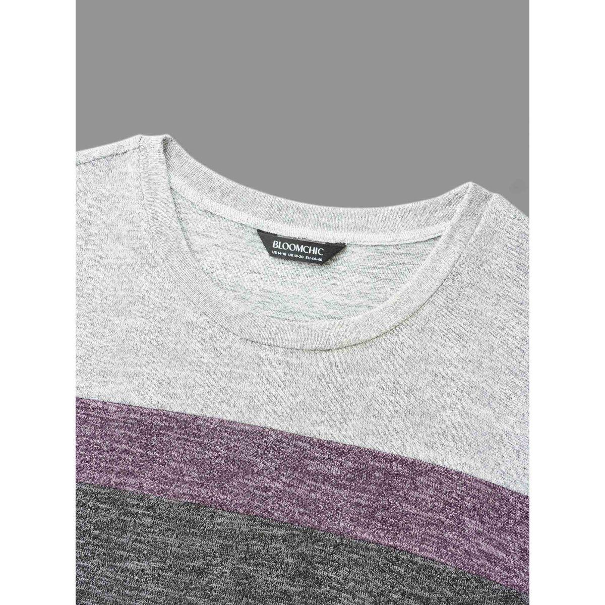 Plus Size Contrast Patchwork Elastic Waist Knit Dress DimGray Women Casual Contrast Knit Dresses Bloomchic 26/4X Product Image