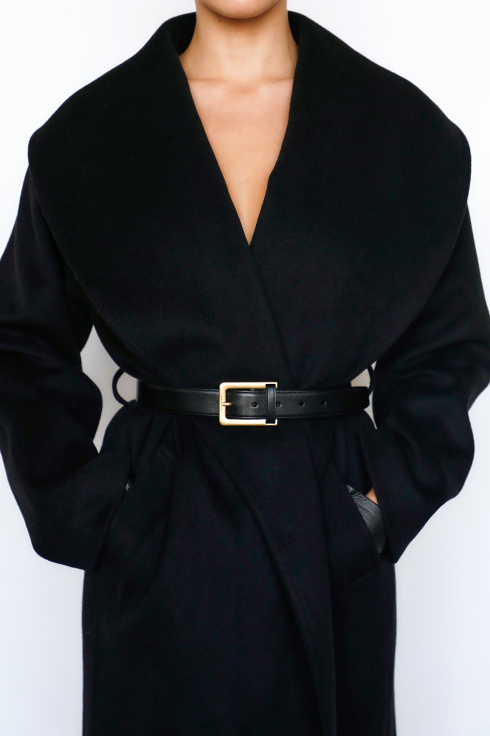 Cocoon  black wool shawl collar coat Product Image
