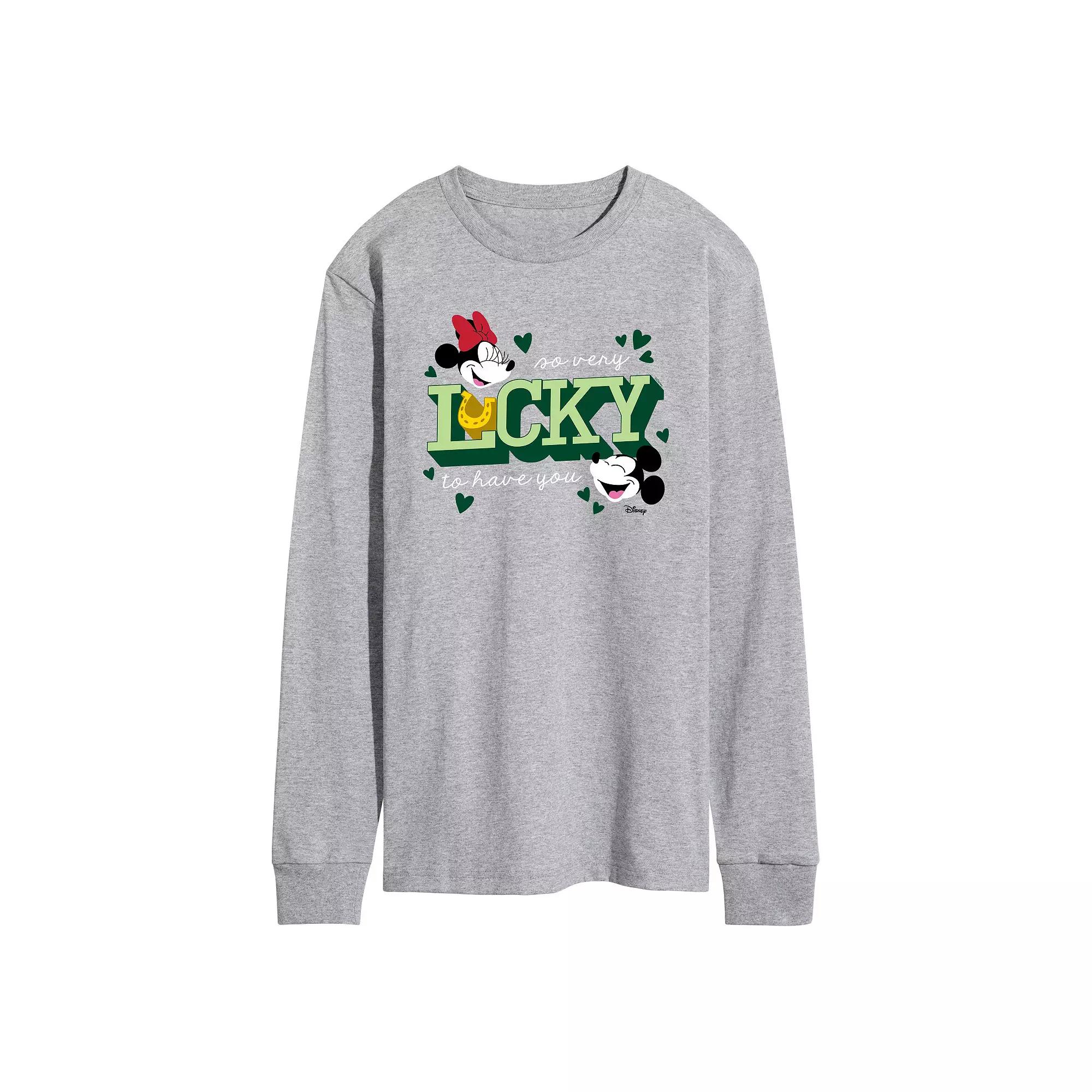 Disney's Mickey & Minnie Mouse Men's Lucky To Have You Long Sleeve Graphic Tee,  Product Image