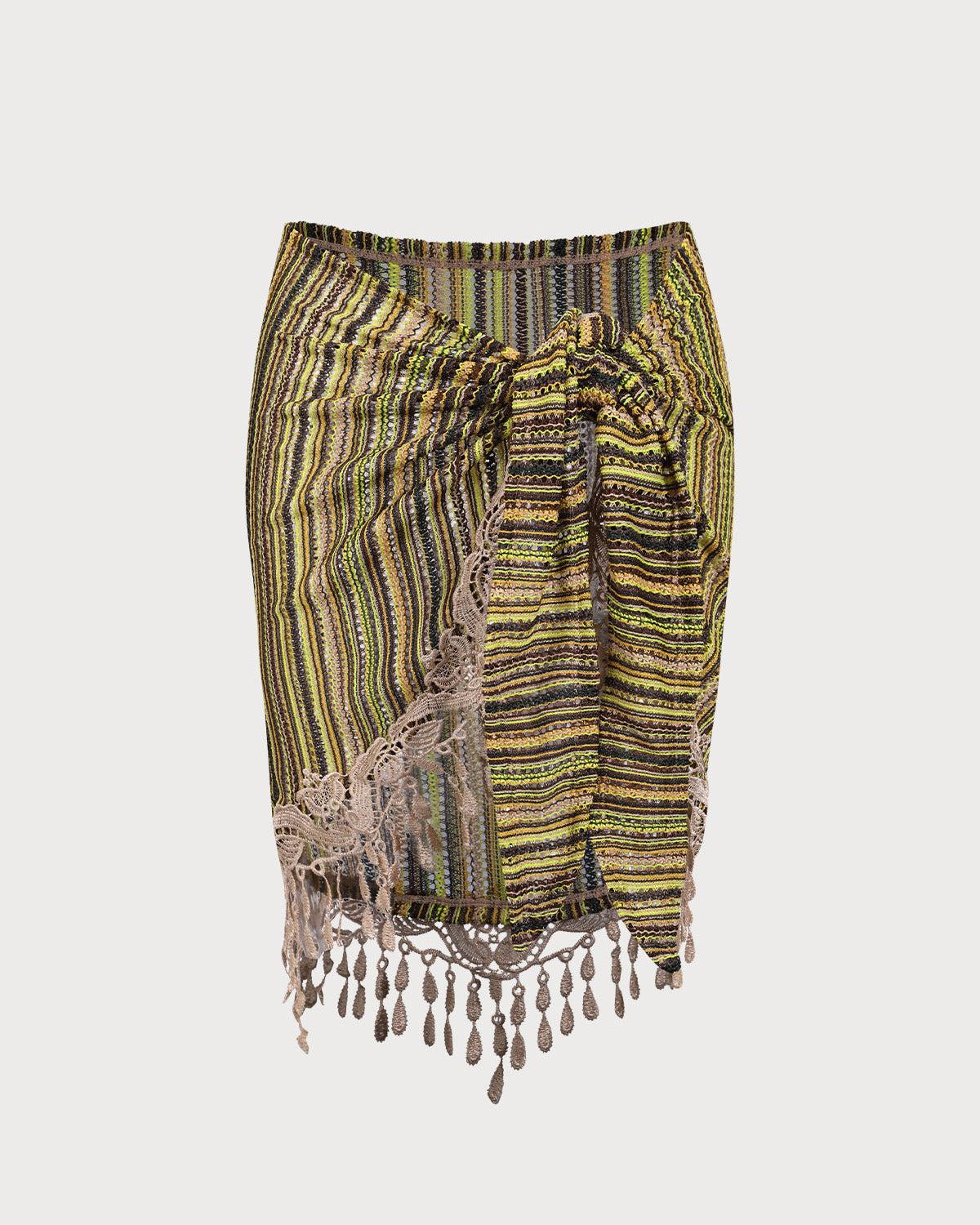 Green Striped Fringe Vintage Cover-up Product Image