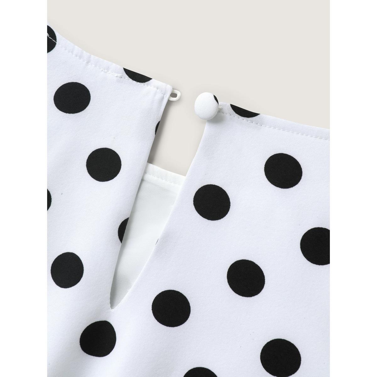 Plus Size Pretty Polka Dots Drop Waist Midi Dress Ivory Women Office Gathered Round Neck Sleeveless Curvy BloomChic 22-24/3X Product Image