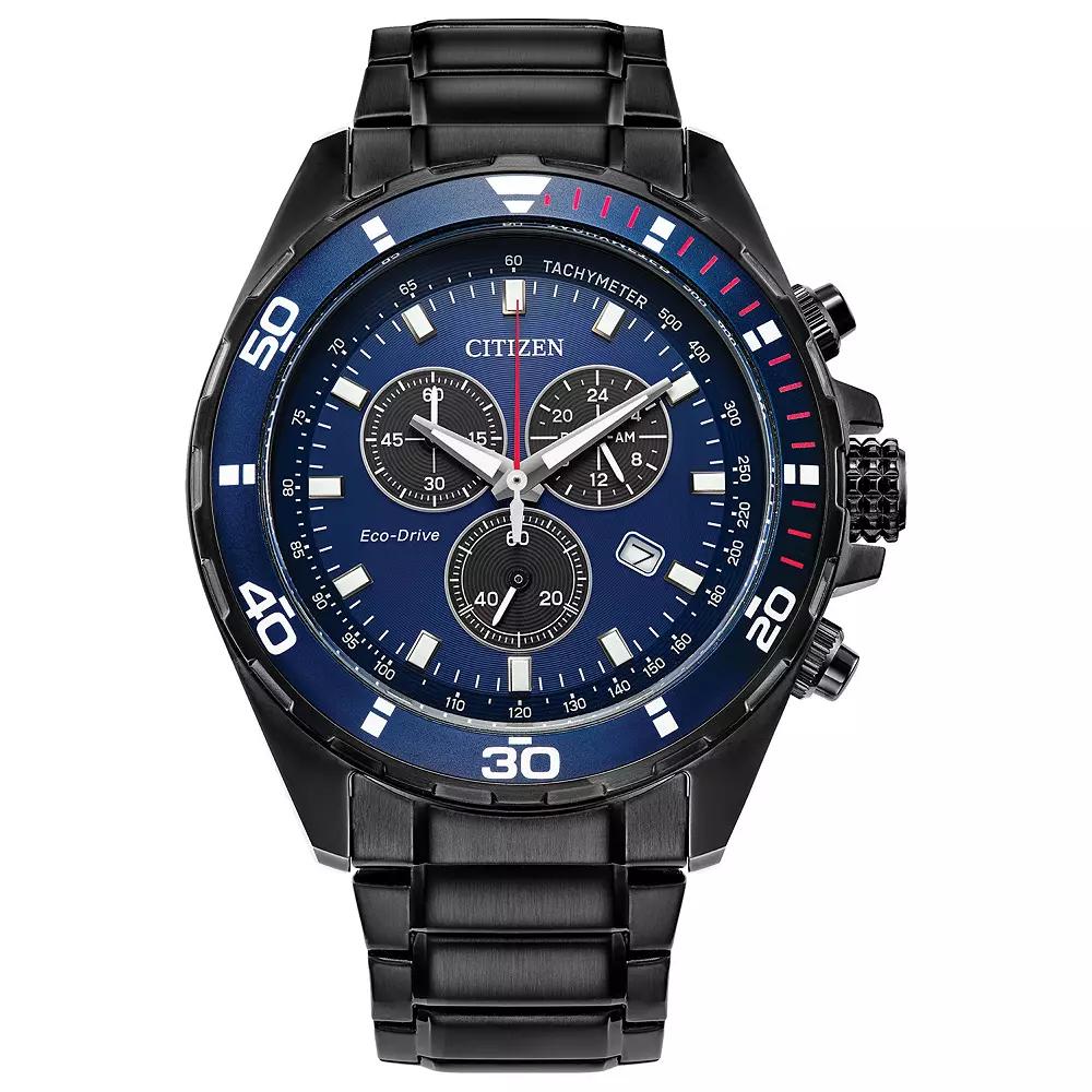 Citizen Men's Eco-Drive Weekender Stainless Steel Chronograph Blue Dial Bracelet Watch, Size: Large, Black Product Image
