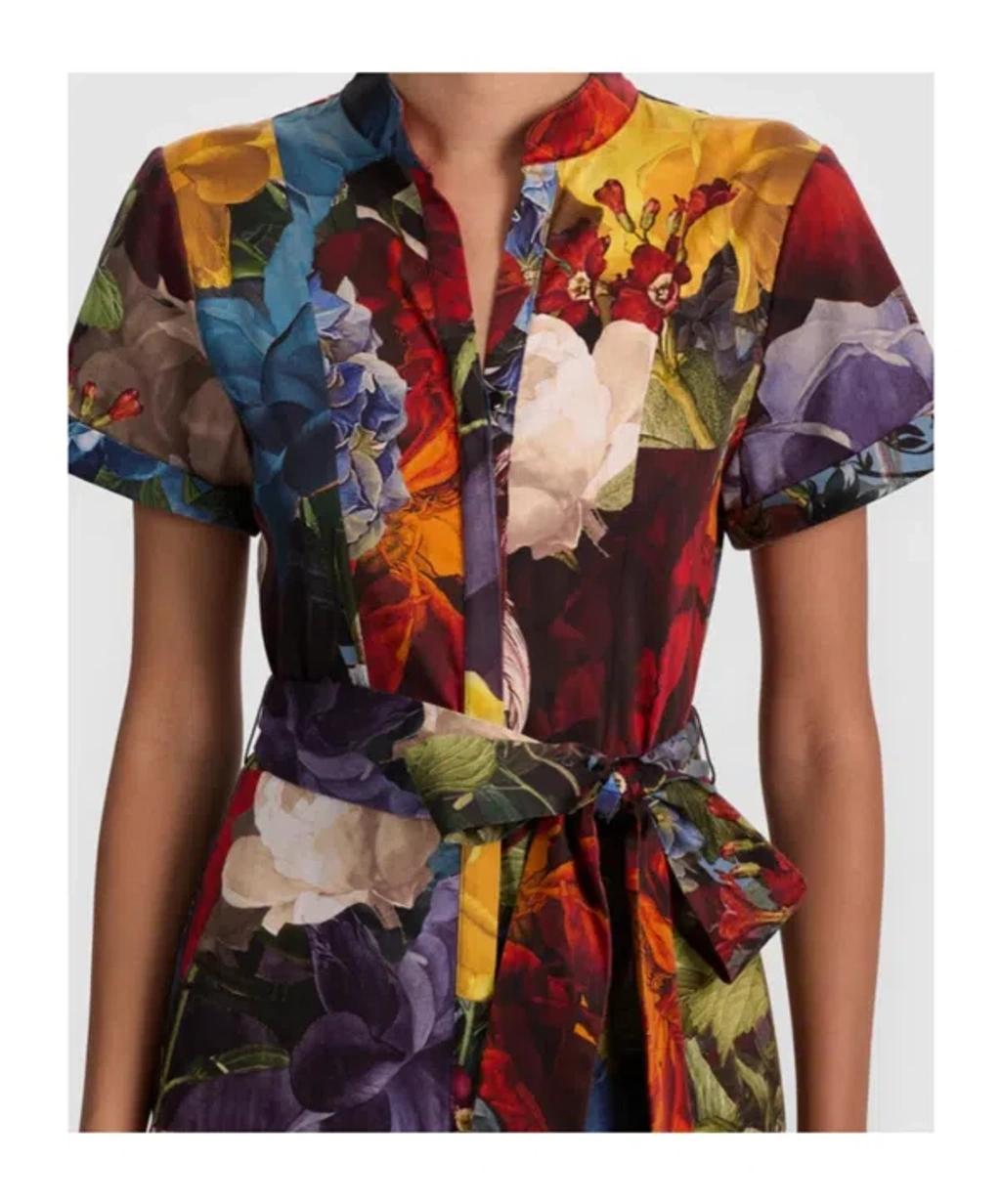 ALICE AND OLIVIA Flourish Lucy Roll-sleeve Midi Dress In Multi Product Image