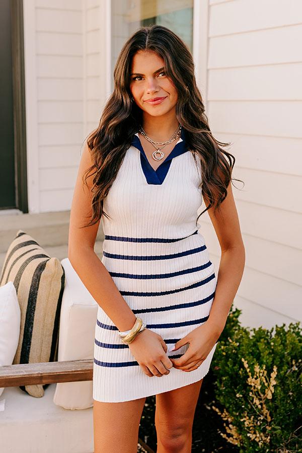 Sail With Me Ribbed Mini Dress in Navy Product Image