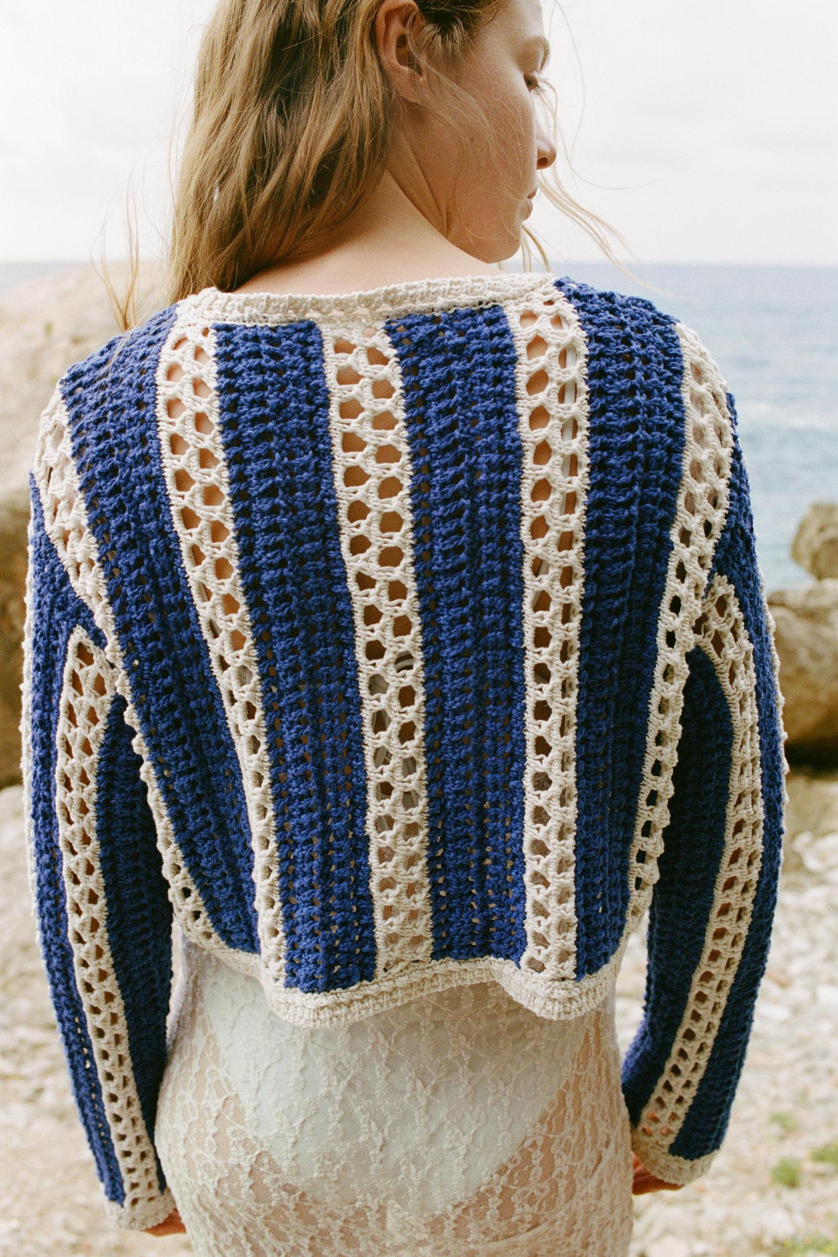 CROCHET KNIT CROP SWEATER Product Image
