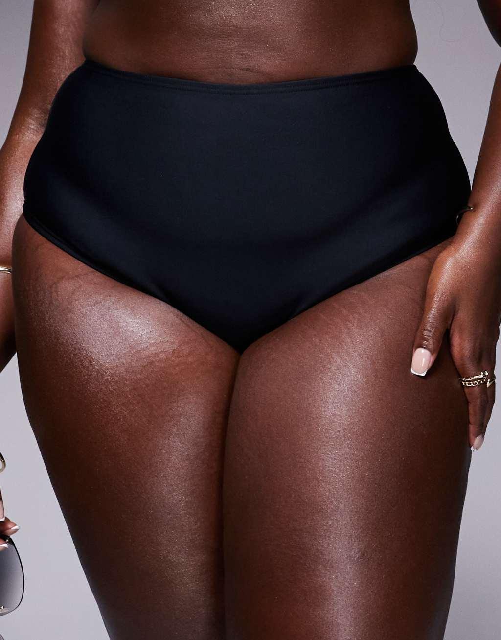 South Beach Curve high waist bikini bottom in black Product Image