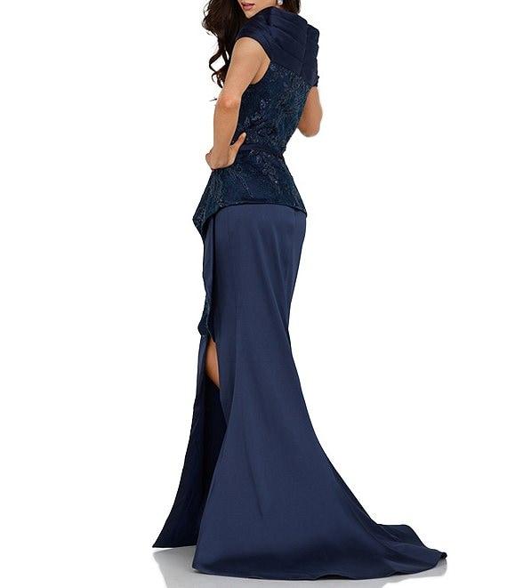 Terani Couture Lace Sweetheart Neck Cap Sleeve Front Slit Mermaid Gown Product Image