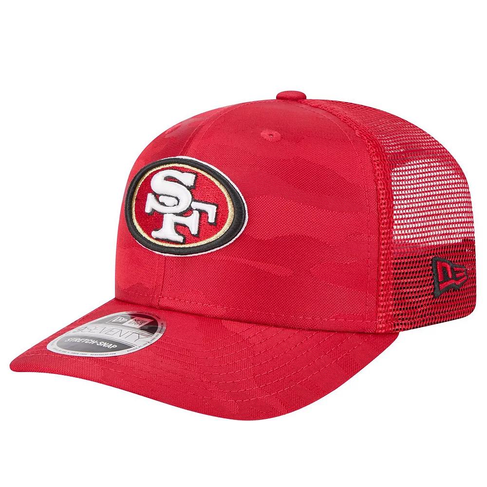 Men's New Era Scarlet San Francisco 49ers Adventure Camo Trucker 9SEVENTY Stretch-Snap Adjustable Hat, Red Product Image