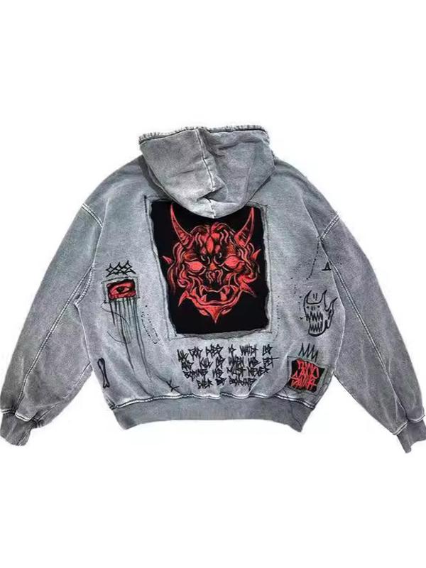 Men's Denim Graphic Print Oversized Hoodie Product Image