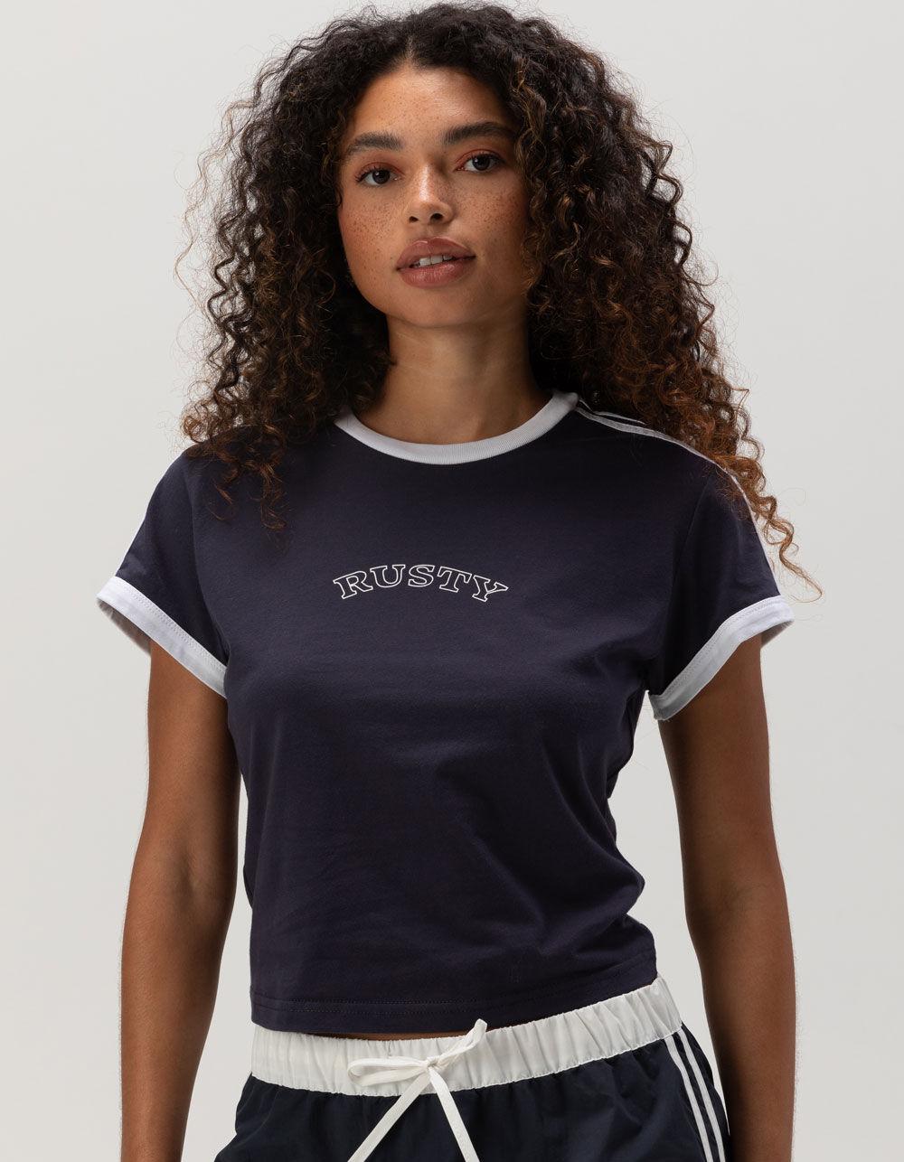RUSTY Double Trouble Womens Skimmer Ringer Tee - NAVY/WHITE Product Image