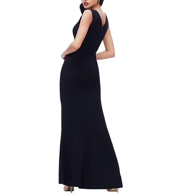 Dress the Population Sandra Crepe Plunge V-Neck Sleeveless Side Slit Gown Product Image