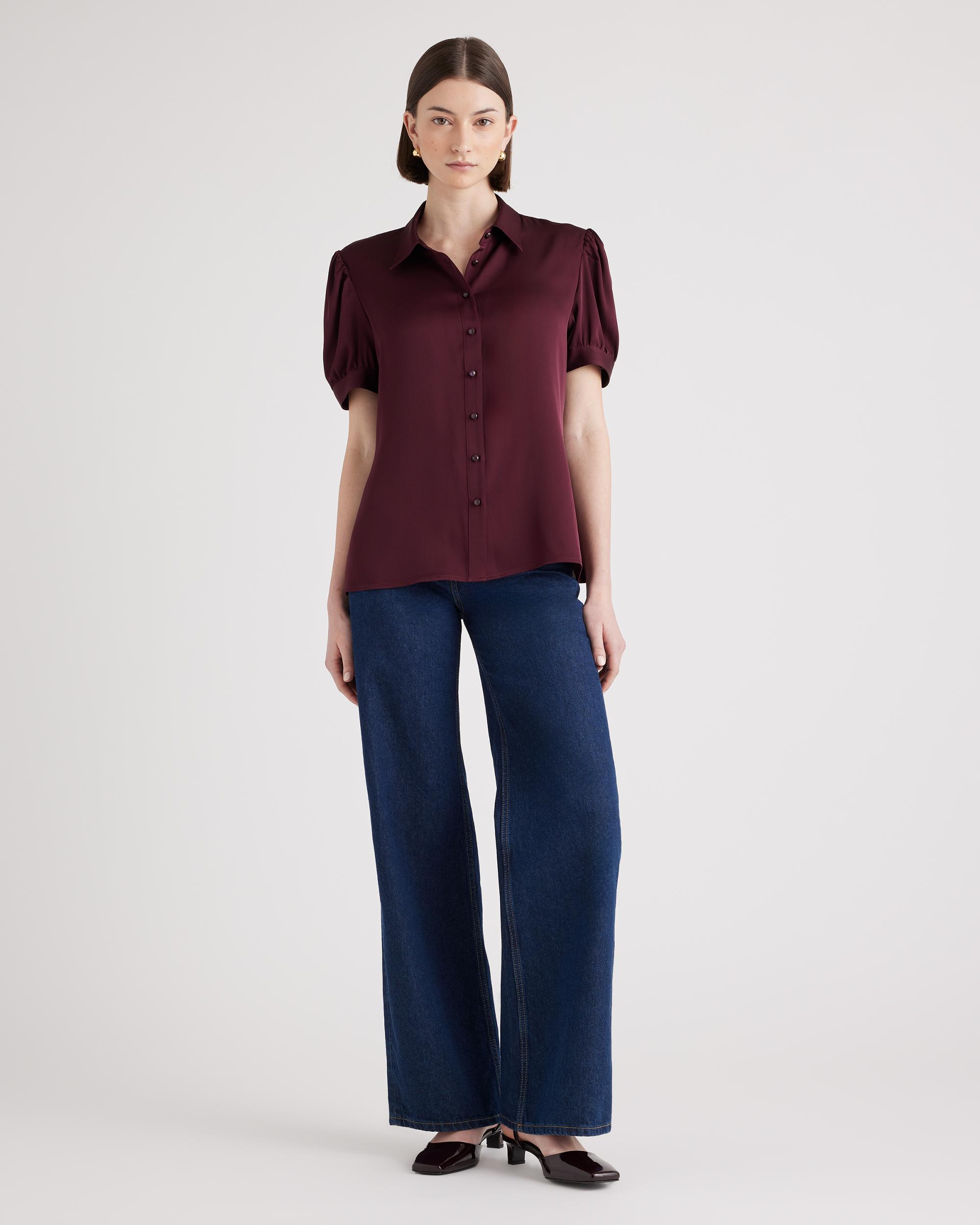 Quince | Women's Washable Stretch Silk Puff Sleeve Blouse Size XL, Mulberry Silk Product Image