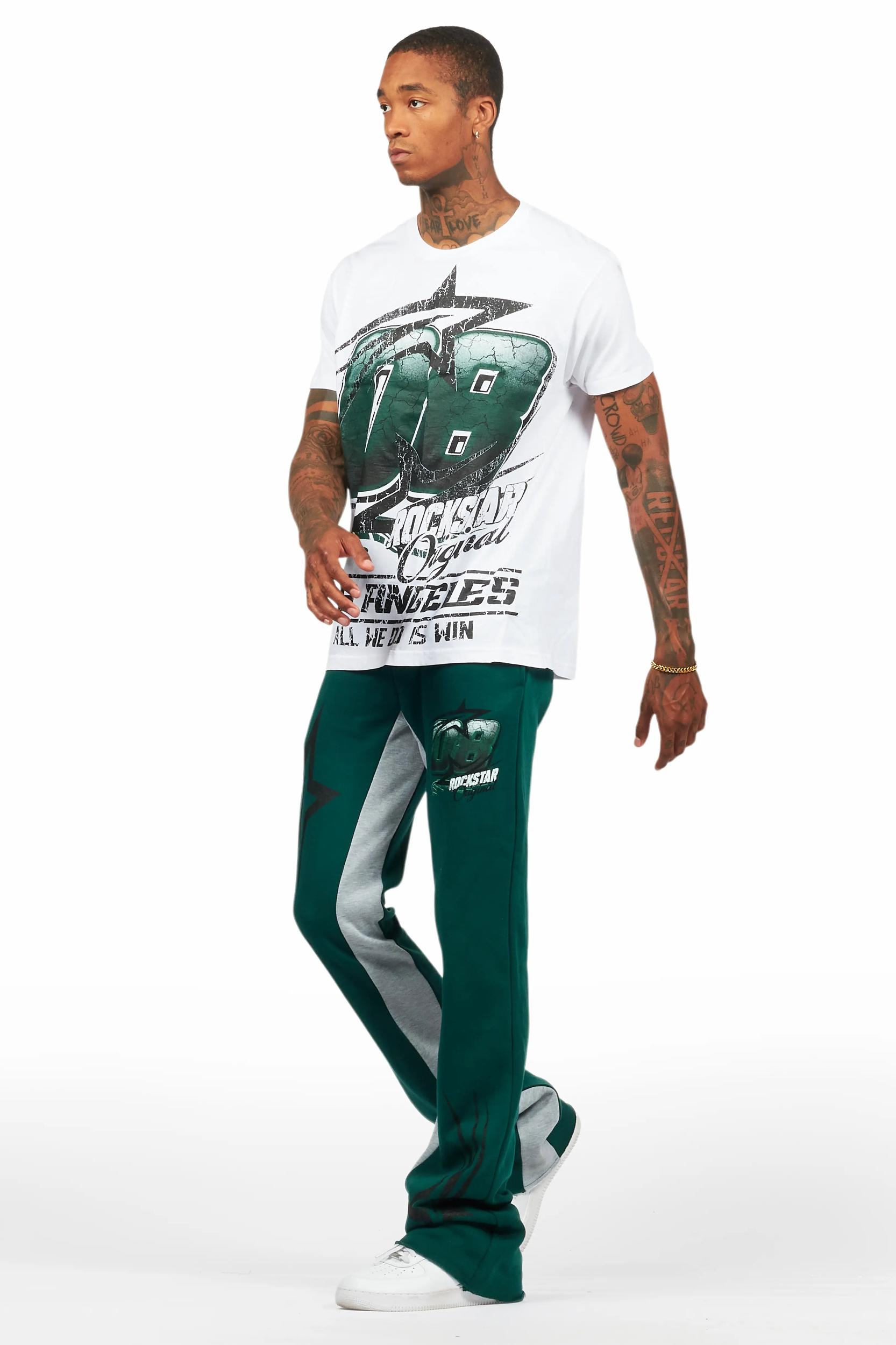 Kastell White/Green T-Shirt/Stacked Baggy Track Pant Set Male Product Image