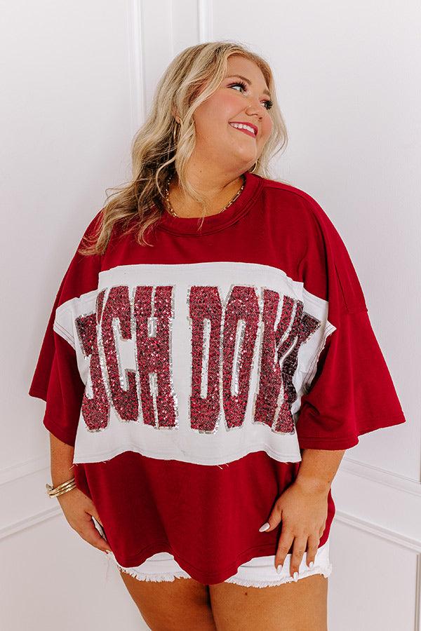 It's a Touch Down Sequin Oversized Tee in Red Curves Product Image