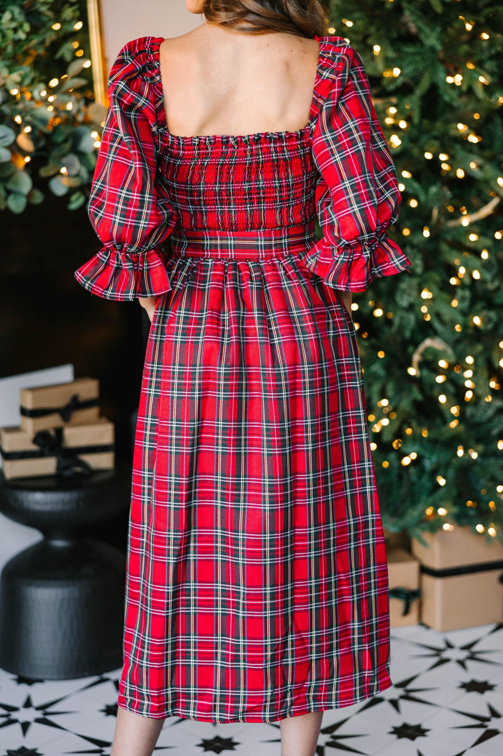 All I Want Red Tartan Plaid Midi Dress Female Product Image