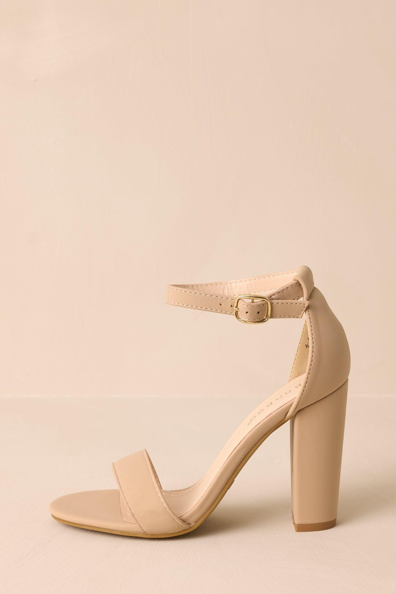 Plans To Dance Vegan Leather Taupe Ankle Strap Heels Product Image