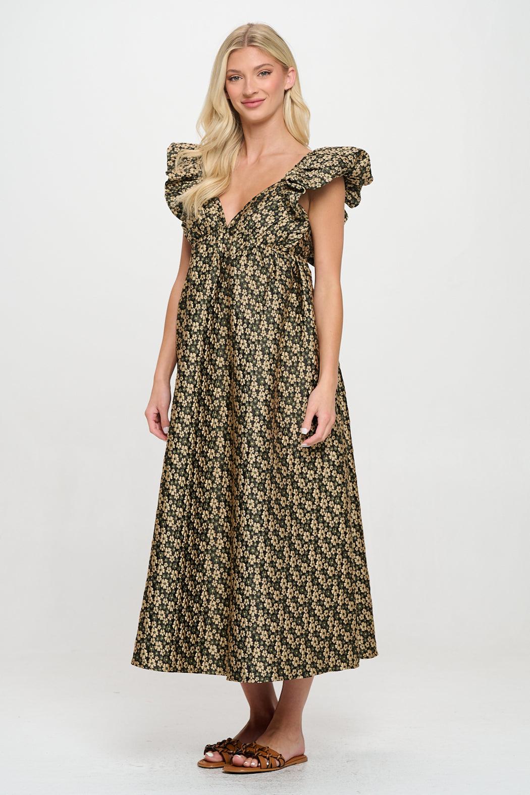 Gold Daisy Jacquard Maxi Dress Product Image