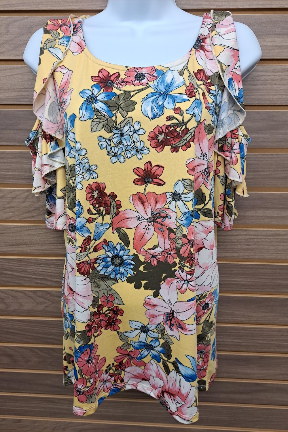 Cold shoulder tieRed ruffle sleeve floral Product Image