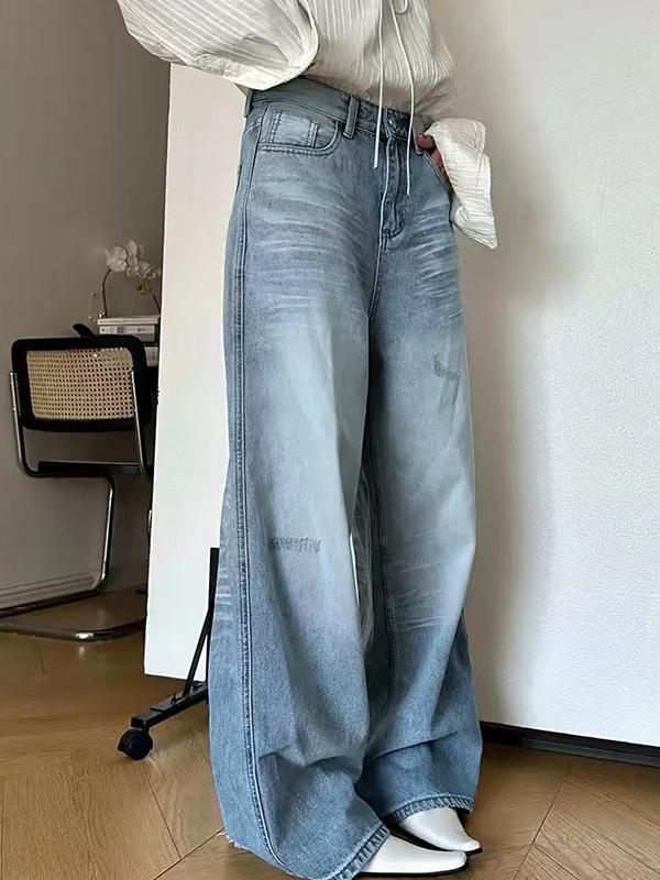 American Style Washed Scratches And Worn Out Boyfriend Jeans Product Image