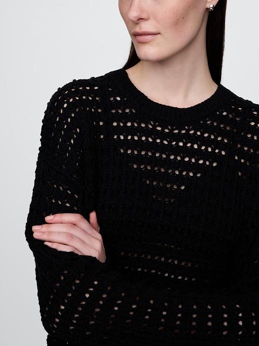 100% Cotton Crochet Crewneck Sweater Product Image