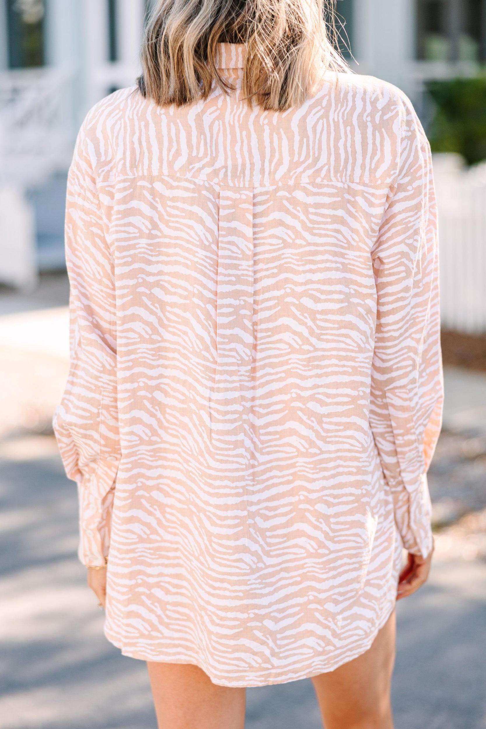 Someday Soon Tan Brown Zebra Striped Top Female Product Image