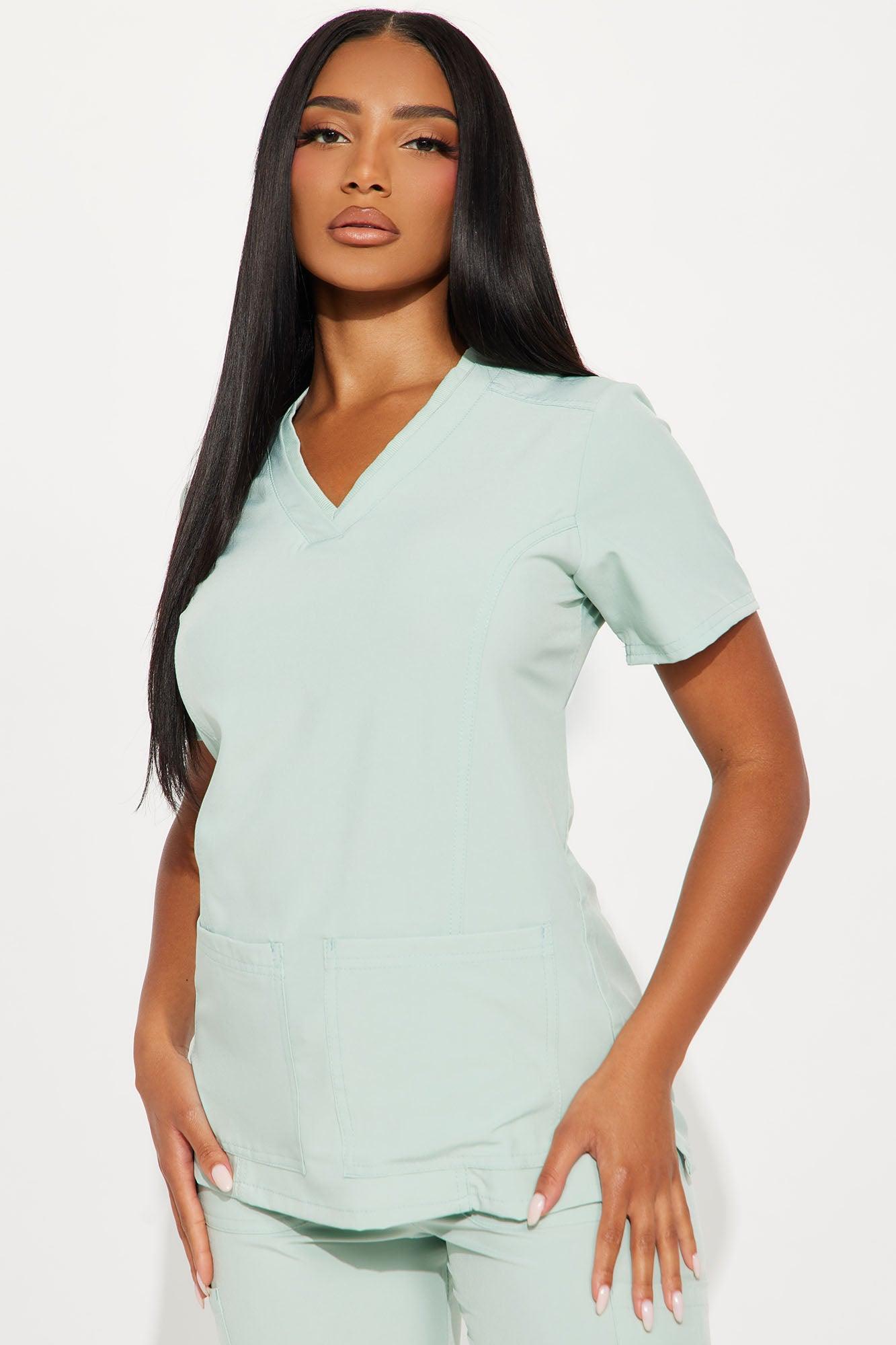 Checked In 4 Way Stretch Scrub Uniform Jogger Set - Sage Female Product Image