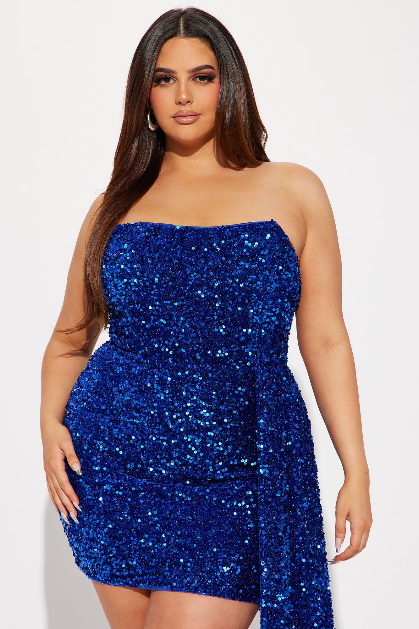 Ava Draped Sequin Mini Dress - Royal Product Image