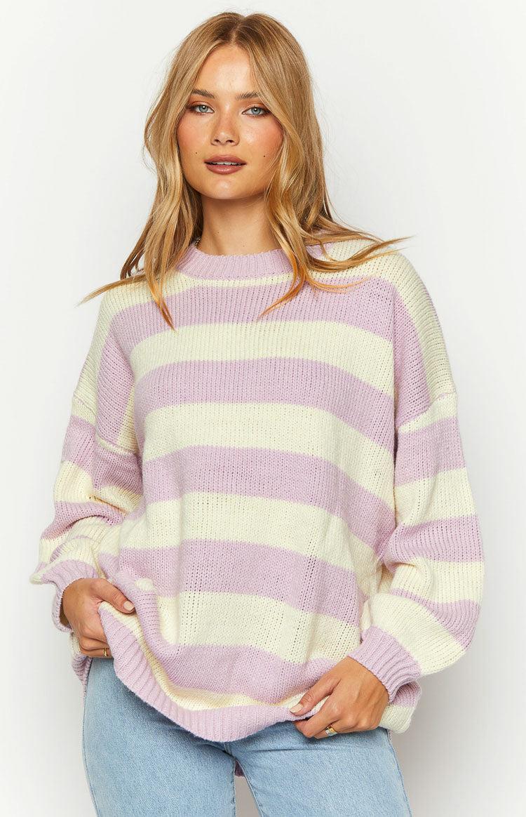 Snuggle Lilac Striped Oversized Striped Sweater Product Image