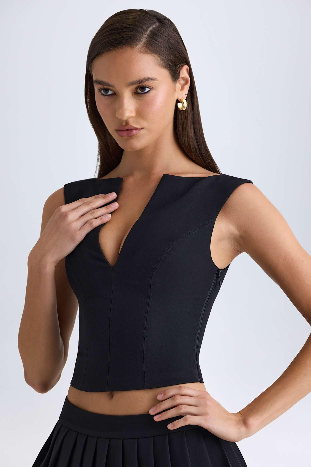 Open-Front Crop Top in Black Product Image