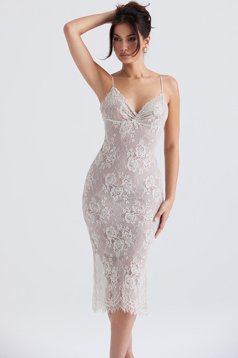 Serelle  antique ivory lace midi dress Product Image
