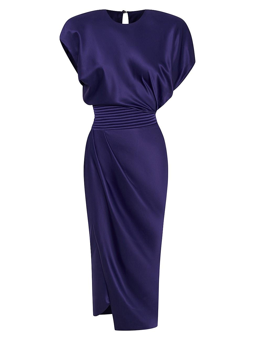 Womens Bond Satin Pleated Asymmetric Midi-Dress Product Image