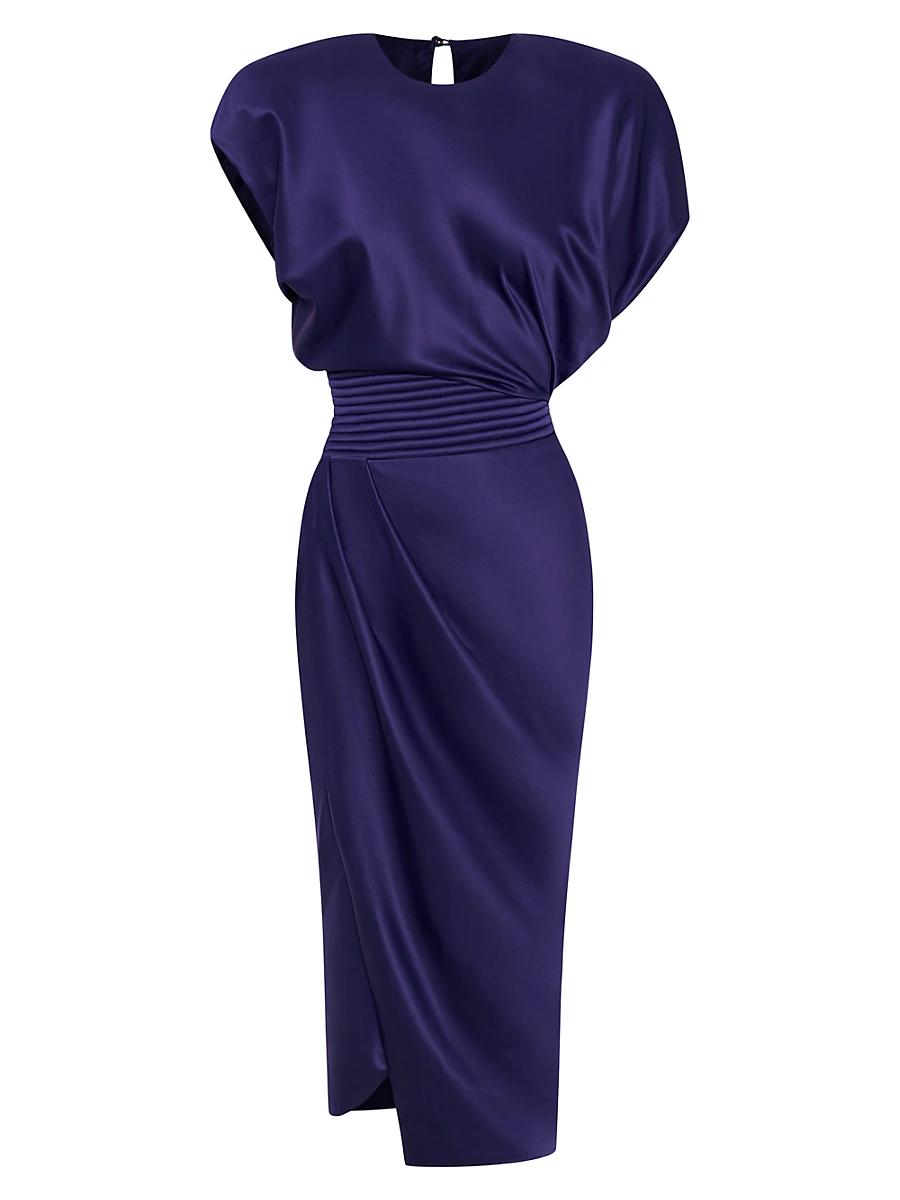 Womens Bond Satin Pleated Asymmetric Midi-Dress Product Image