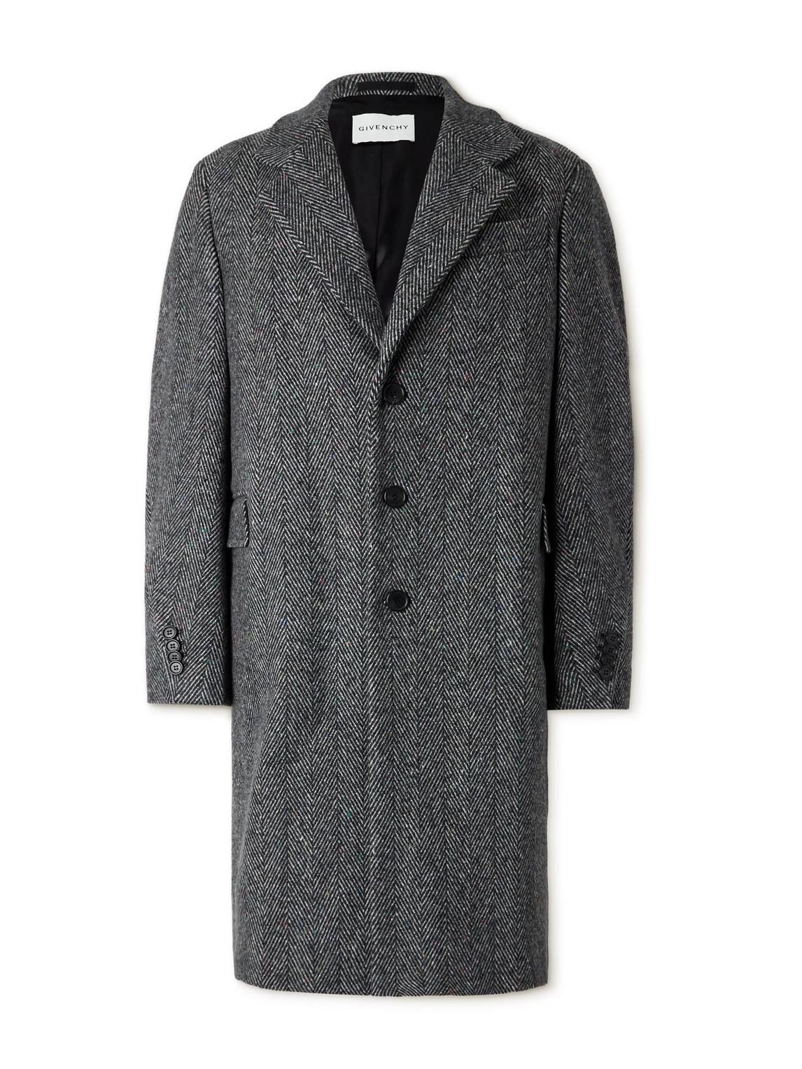 GIVENCHY Men Wool Blend Coat With Herringbone Motif In Multi Product Image