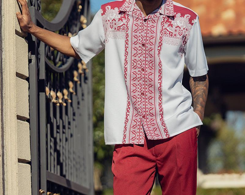 Burgundy Design Walking Suit 2 Piece Short Sleeve Set Product Image