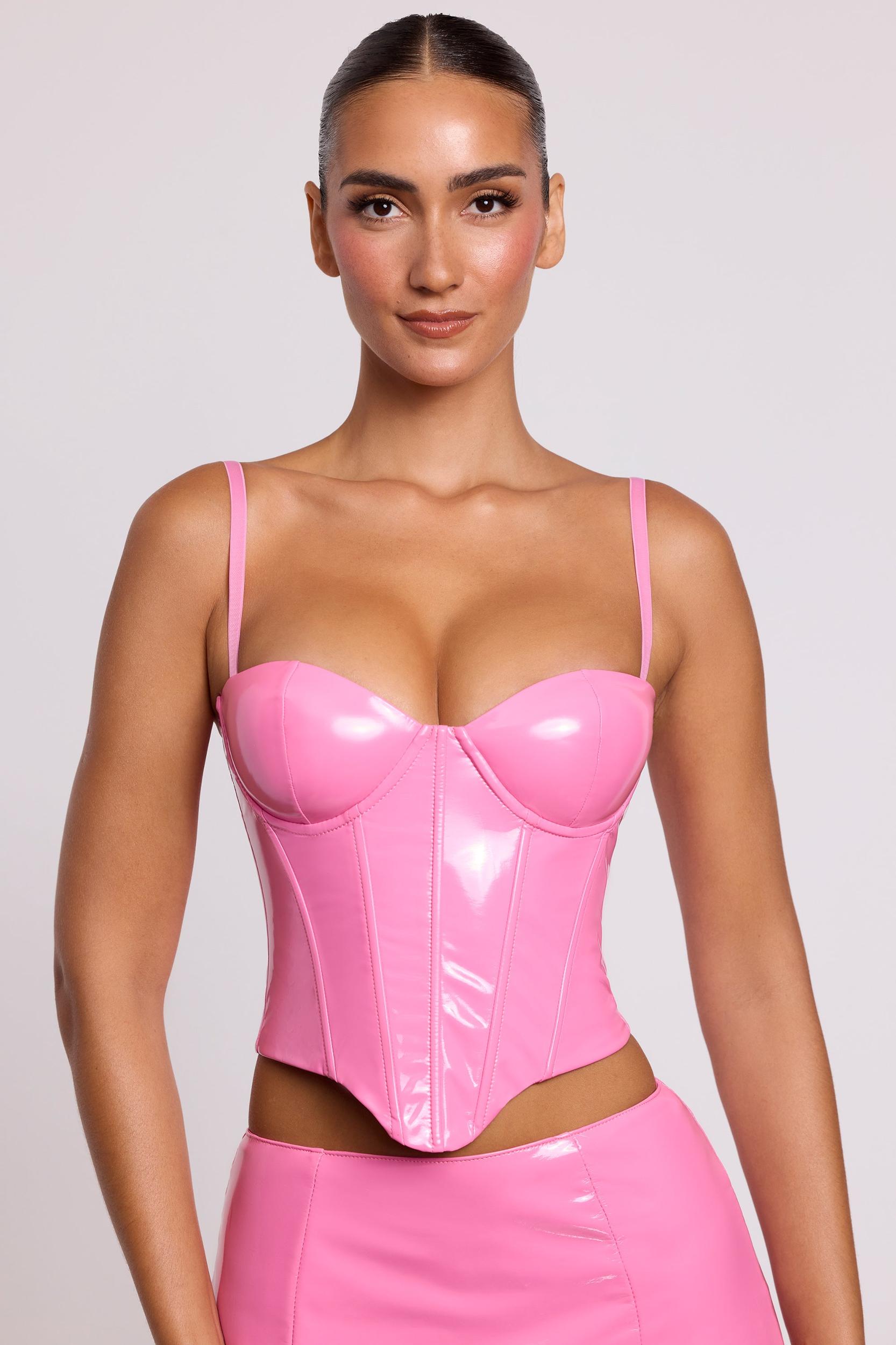Vinyl Underwired Corset Crop Top in Pink Product Image